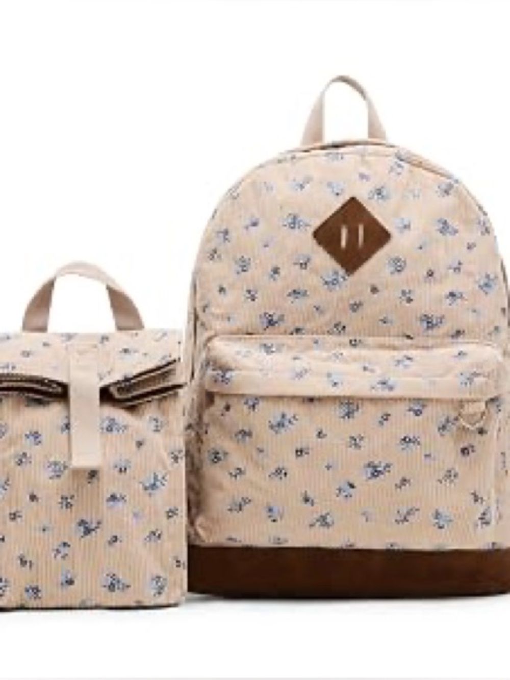 Madden Girl Beige Floral Corduroy Backpack with Brown Trim